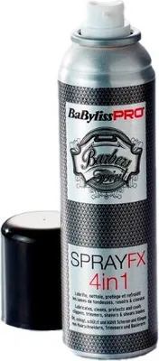 A can of BaByliss PRO Barber Spirit SprayFX 4in1 with its cap off, placed on a white background.