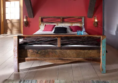 Produktbild von MASSIVMOEBEL24 Bett Altholz 140x200x100 mehrfarbig lackiert NATURE OF SPIRIT #45