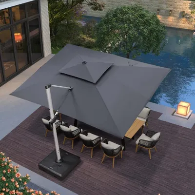 Produktbild von PURPLE LEAF Ampelschirm Rechteckiger 300 x 400 cm Sonnenschirm Groß Stabil Terrassenschirm 360°Rotation, für Garten,Terrasse, Pool Sonnenschutz ,Grau