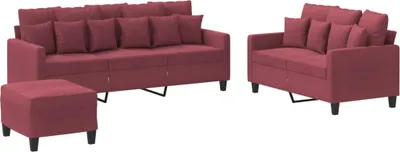 Produktbild von vidaXL 3-tlg. Sofagarnitur mit Kissen Weinrot Stoff