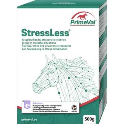 Produktbild von PrimeVal Stressless Pulver für Pferde - beruhigendes Ergänzungsfuttermittel für Stress-Situationen - 500 g