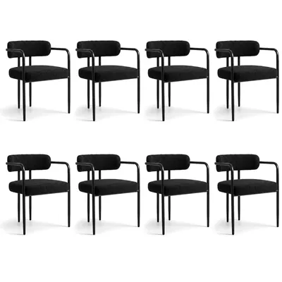 Obrázek produktu pro Sada 8 jídelních židlí Puluomis s područkami, ergonomické kuchyňské židle s polstrovaným sedákem, potažené plyšovou fleecovou látkou, nosnost 120 kg, barva černá
