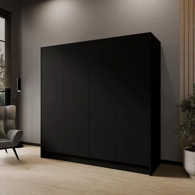 Produktbild von Drehtürenschrank GAVA 200 cm Moderner Kleiderschrank mit glatten Türen, Schwarz