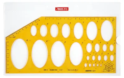 Produktbild von Aristo Ellipsenschablone Isometric DIN 5, 295 x 150 mm, 25 Ellipsen
