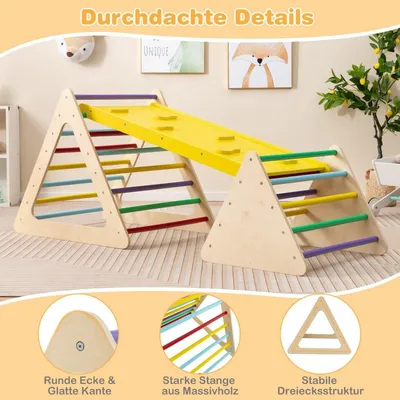 Produktbild von 3 in 1 Kletterspielzeug Set mit Kletterdreieck & Leiter & Rutsche Klettergerüst Bunt