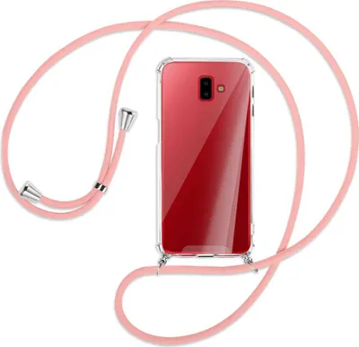 Produktbild von Handykette Backcover-Schutzhülle mit Band (Metall silberfarben) für Samsung Galaxy J6 Plus - rosa