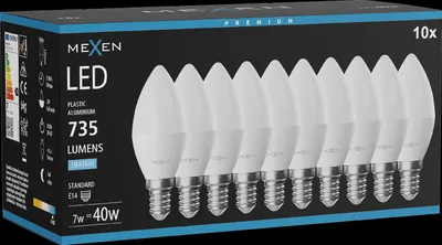 Produktbild von Mexen Nova 10x LED-Glühbirne E14, C37, 7W, Kalt - 6500K, 735 lm - L102-E14-0765-01x10