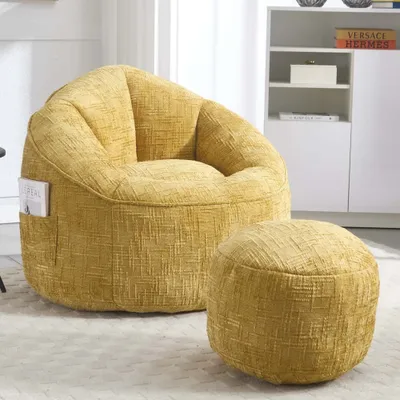 Image de AIORBER Pouf Canapé, avec mousse à mémoire de forme, chaise ergonomique, confort, facile à déplacer, pour salon, chambre à coucher,89 x 88 x 76cm, jaune