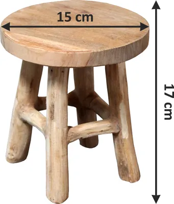 Image de Tabouret en bois de teck avec 4 pieds - env. 17 x 15 cm - Support de fleurs décoratif (naturel / petit)