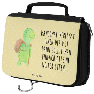 Produktbild von Mr. & Mrs. Panda Kulturtasche Schildkröte Wanderer - Gelb Pastell - Geschenk, Neuanfang, Rucksack, Kosmetikbeutel, Schildkröten, badtasche, Kulturbeutel, Schminktasche