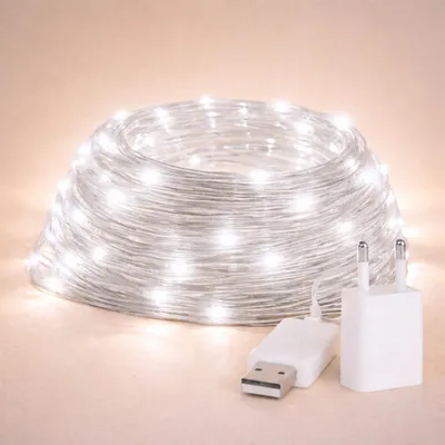 LED-Lichtschnur 15 m, kaltweiß 7000 K, IP65, USB, für Außen