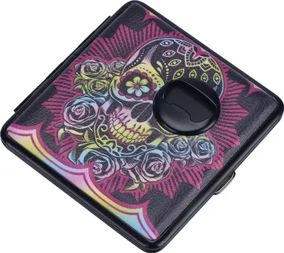 Produktbild von ZIGARETTENETUI Schädel Totenkopf mit Flaschenöffner aus Metall Zigaretten Etui Zigarettenbox Zigarettendose Dose Box Case Geschenk 02 (Rot)
