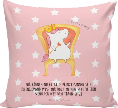 Produktbild von Mr. & Mrs. Panda Kuschel Kissen Einhorn Prinzessin - Rot Pastell - Geschenk, Sofakissen, Kuschelkissen, Monat, 40x40, Geburtstag, Unicorn, Polster, Dekokissen, Deko