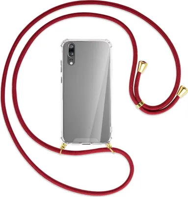 Produktbild von Handykette Backcover-Schutzhülle mit Band (Metall goldfarben) für Huawei P20 - dunkelrot