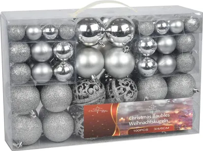 Produktbild von 100 Stück silberne Weihnachtskugeln Christbaumkugeln Weihnachtsbaumkugeln silber