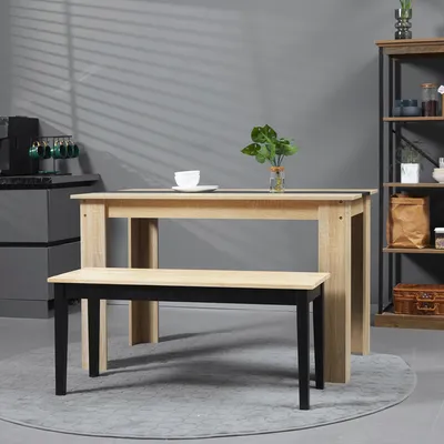 Image de Banc en bois pour salle à manger ou entrée, finition naturelle noire