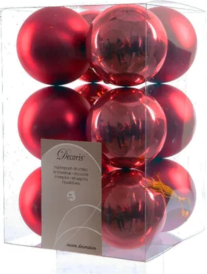 Produktbild von LS-LebenStil 12 Design Weihnachtskugeln 6cm Rot Set Kunststoff Baumkugel Christbaumkugel Christbaumschmuck Weihnachtsdeko bruchsicher bruchfest