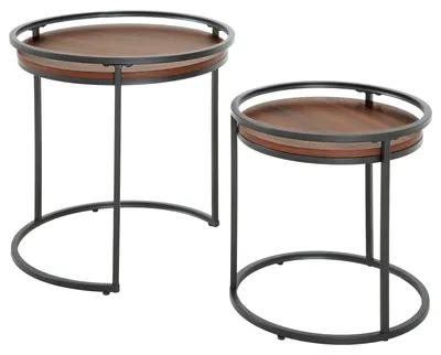 Produktbild von home24 Beistelltisch - 2er-Set - rund - Metall / Spanplatte