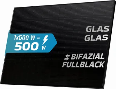 Produktbild von SUNNIVA® Solarmodul 500 W FULL BLACK Bifazial Glas/Glas PV Modul Solarpanel - PMax 500W Bifacial N-Type, für Balkonkraftwerk oder PV Solar Anlage