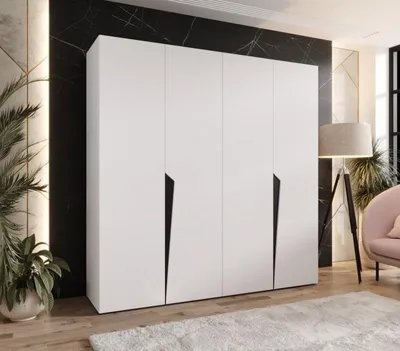 Obrázek produktu pro Čtyřdveřová šatní skříň 200 cm SORAYA 1 - bílá / černé úchyty