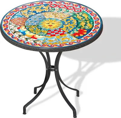 Produktbild von TERRECOTTE DEL SOLE - Tisch aus sizilianischem Lavastein mit original sizilianischer Dekoration Durchmesser 60 cm, von Hand gefertigt und dekoriert., Durchmesser 60 cm