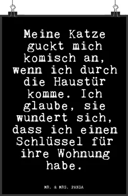 Produktbild von Mr. & Mrs. Panda Bild Meine Katze guckt mich... DIN A3 - Schwarz - Geschenk, Wandbild, faul, wanddeko, drucke, Miezekatze, Katzen, Wanddekoration, Plakat, Freundin