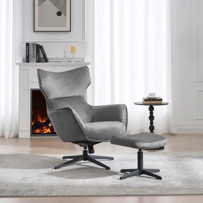 Produktbild von riess-ambiente Design Hocker VOGUE 45cm grau Samt drehbar schwarze Metallbeine Fußhocker