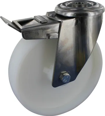 Produktbild von Edelstahlrollen Lenkrolle mit Feststeller Ø100mm Polyamid Rückenloch