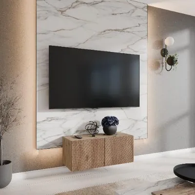 Obrázek produktu pro Margaret Hadas24 TV skříňka Kaja, televizní skříňka, nízká TV skříňka 100 cm, závěsná, moderní design, obývací pokoj, montáž na zeď, TV nábytek artisan, Catania