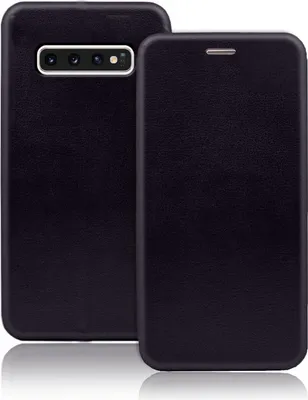 A black smartphone case is shown from the back and front.