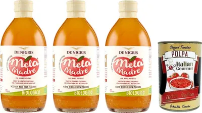 Produktbild von 3x De Nigris Mela Madre Aceto di Mele Biologico,Bio-Apfelessig,100% Italienische Äpfel,500ml + Italian Gourmet Polpa di Pomodoro 400g Dose