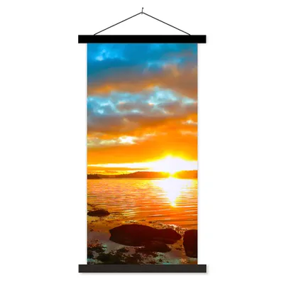 Produktbild von MuchoWow® Textilposter Sonne - Landschaft - Wasser - Bäume 90x180 cm mit schwarzem Rahmen - Dekoration Wohnzimmer