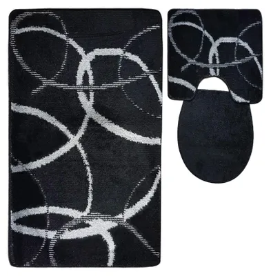 Produktbild von 3 tlg Badematte Badezimmerteppich Badteppich Set #15 SCHWARZ