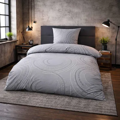 Produktbild von Fleece Bettwäsche 135x200 cm 2 tlg. mit  Reißverschluss Winter Garnitur in Grau Anthrazit Kreis Muster