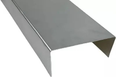 A close-up, angled view of a U-shaped metal profile on a white background.
