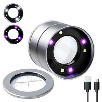 10X LED-Lupe mit Skala, 30 mm, wiederaufladbar, UV-Licht