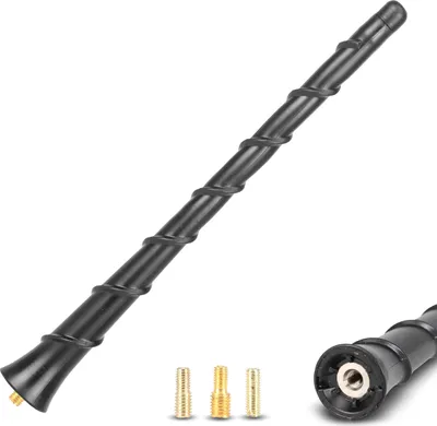 Obrázok produktu pre HEYNER® Strešná anténa Spiral Fat 23 cm univerzálne rádio AM FM DAB+ čierna + sada adaptérov M5 M6 M7 autoanténa sklolaminátová autoanténa náhradná anténa krátka