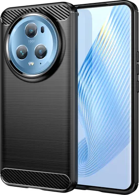 Produktbild von Honor Magic5 Pro Hülle, Carbon-Faser TPU Silikon Stoßfest Schutzhülle für Honor Magic5 Pro Schwarz