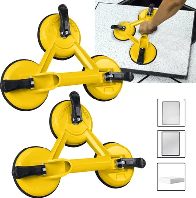 Produktbild von LZQ 2 Stücke Saugheber 120mm Tragkraft 120kg Aluminium Glassauger Saugheber Mit DREI Saugnäpfen Saugnapf Vakuumheber Glasheber Gelb
