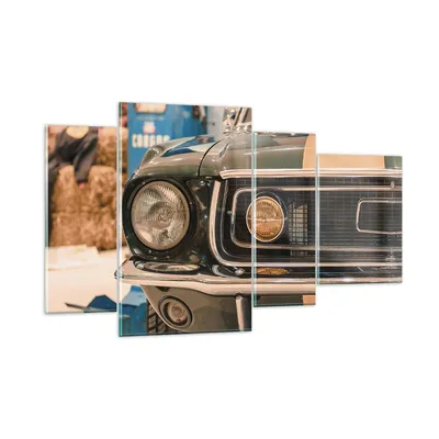 Produktbild von Bilder auf glas - 4 Teile - Abdeckung Ford Mustang - 120x70cm - Glasbilder - Wandbilder - Bilder - zum Aufhängen bereit - Wanddekoration aus Glas - Glas Bilder - Wandbild auf Glas - GDL120x70-4480