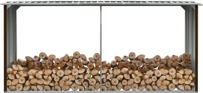 Image de Vidaxl Brennholzschuppen 330x92x153 cm galvanisé Stahlbraun