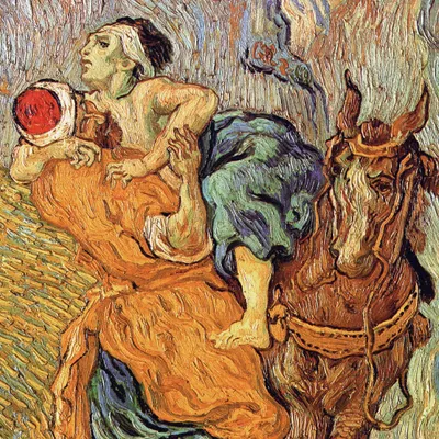 Produktbild von Vincent Van Gogh Kunstdruck Bild - Der Barmherzige Samariter Nach Delacroix, Detail, 1890 (70 x 70 cm)