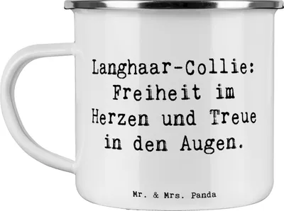 Produktbild von Mr. & Mrs. Panda becher emaille Spruch Langhaar Collie Treue - Weiß - Geschenk, Blechtasse, Teetasse, Collie-Liebhaber, Motivtasse, Haferl, Hunderasse, Hundecharakter