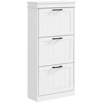 Image de HOMCOM Meuble à chaussures, armoire à chaussures, 3 portes abattants, étagères réglables, pour entrée, couloir, 54 x 24 x 117,5 cm, blanc
