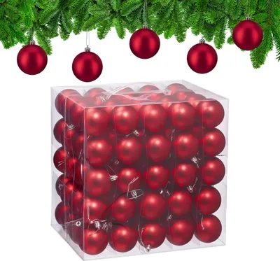 Image de Lot de 100 boules de Noël Relaxdays, décorations de Noël, finition mate, boules pour sapin de Noël, décorations pour sapin de Noël de ∅ 6 cm, rouge