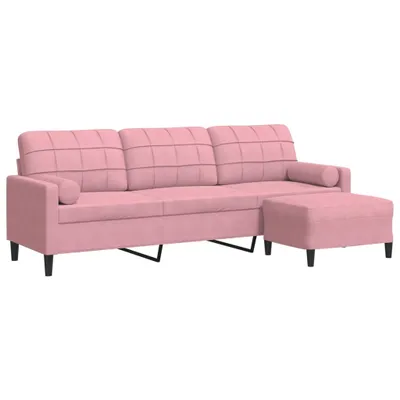 Produktbild von 3-Sitzer-Sofa mit Hocker Rosa 210 cm Samt