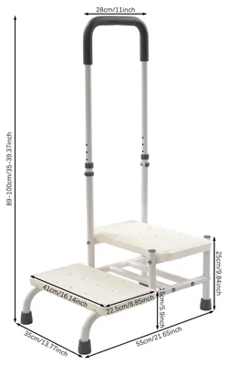 Produktbild von Tritthocker - 2-stufiger Hocker - Belastbarkeit 135 kg - 5-fach verstellbarer Schaumstoff-Handlauf - Zwei Höhen 15/25 cm - Rutschfest - Für Senioren