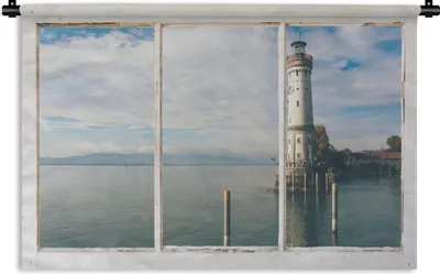 Produktbild von MuchoWow® Wandteppich Wandbehang Aussicht - Leuchtturm - Wasser 90x60 cm Tapisserie Dekoration Wandtuch - Wandskulpturen - Bildteppich