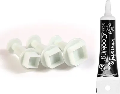 Produktbild von 3 Ausstechformen Quadrat + Icing schwarzen Stift