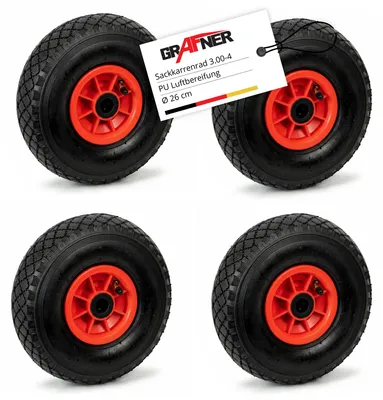 Produktbild von Grafner® 4x Sackkarren Bollerwagenrad 3.00-4 PolyurethanLuftbereifung Kunststoff Felge